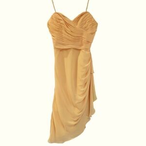 Watters&Watters Yellow Spaghetti Strap Ruffled Bridemaids Midi Dress Size 2